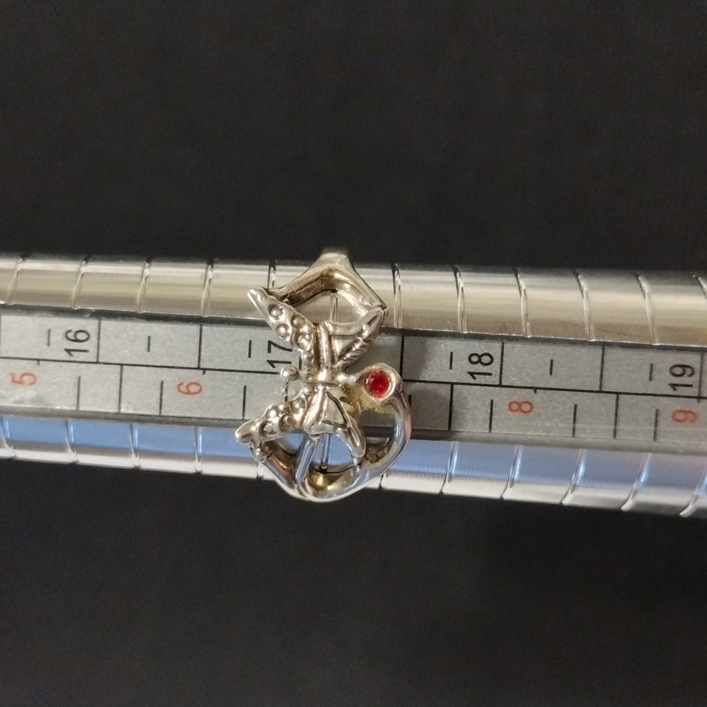 Sterling Silver Butterfly Ring W/ Red Rhinestone. Stamped 925 Size 7
